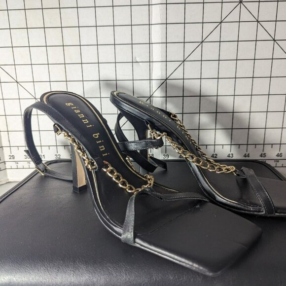 NEW Size 7.5 Womens Gianni Bini Lukkah Chain Square Stiletto Heeled Sandal Black - Picture 3 of 5